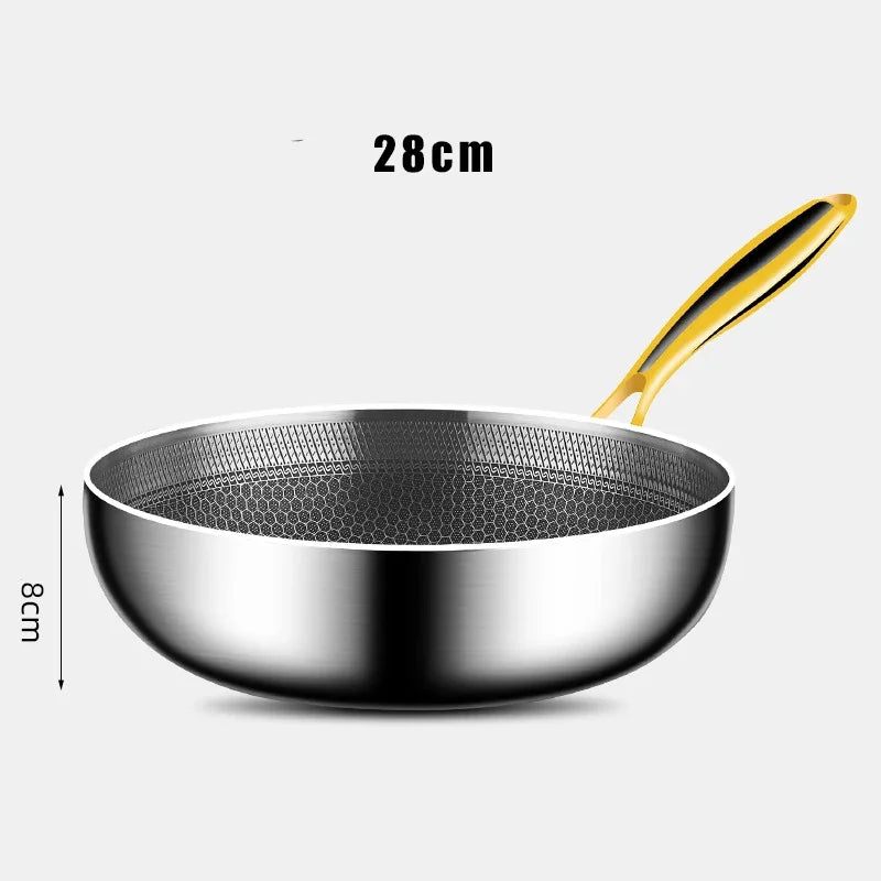 316 stainless steel flat-bottomed pan, non-stick cookware, no coating, griddle pan, deep-frying egg and pancake pot, honeycomb