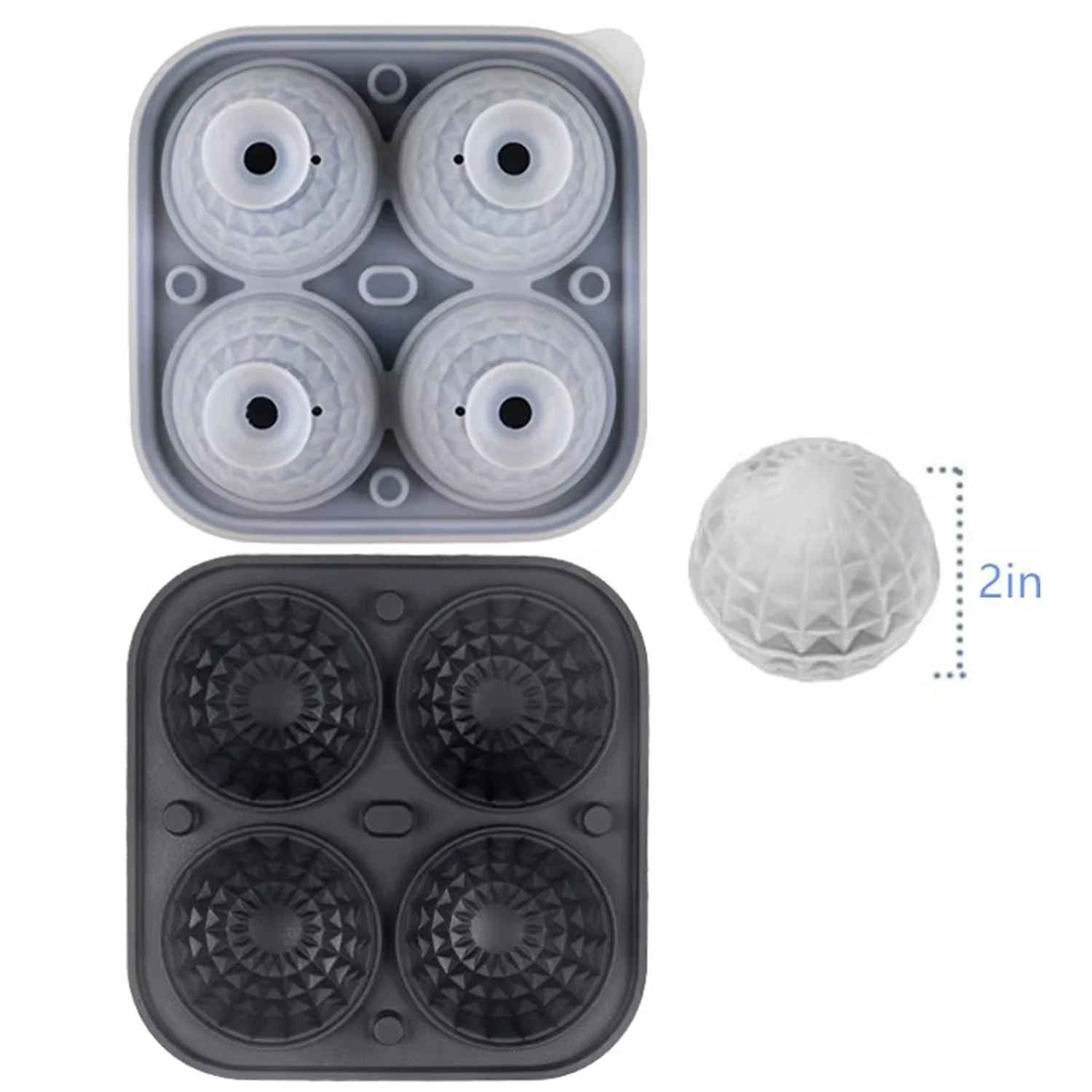 Large Silicone Ice Cube Tray With Lid Big Ice Ball Maker Round Sphere for Whiskey/ Cocktails/Bourbon