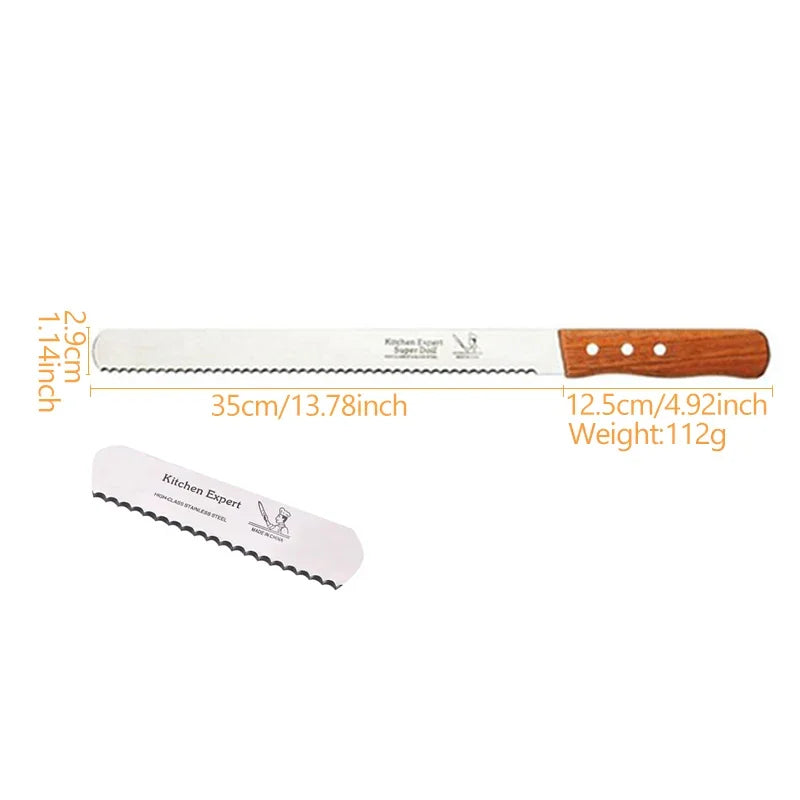 10/14 Inch Fine tooth Best Serrated Bread Knife Cake Cutting Long Baguette Cutter Stainless Steel Loaf Slicer/Slicing