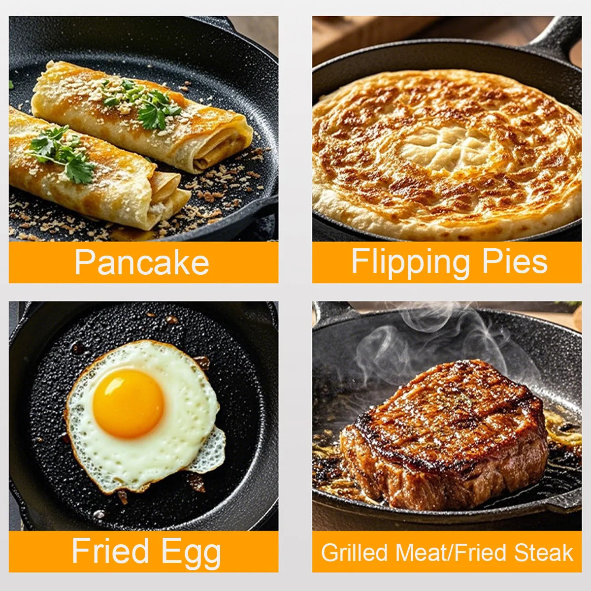 3PCS Cast Iron Skillet Non-Stick Pancake Steak Frying Pan Mini Meat Egg Skillet Home Flat Bottom Pan Cookware Oil Splatter Pot