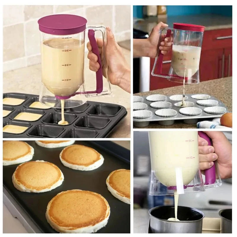 900ml Batter Separator Pancake Batter Dispenser with Measuring Label and Squeeze Handle Bracket Cookie Cake Waffles Batter