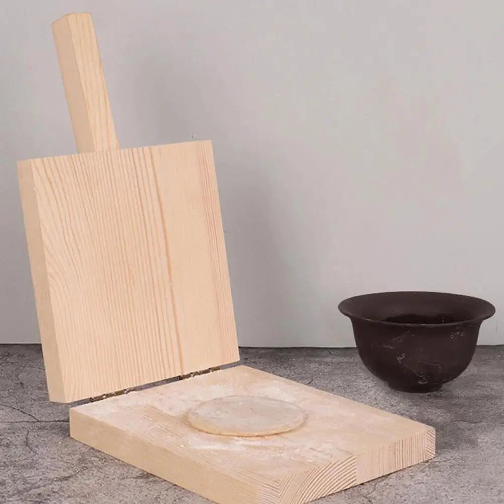 Wooden Manual Dough Press Roller Round/Square Shape Corn Tortilla Dumpling Skin Bun Skin Press Mold Kitchen Baking Tool