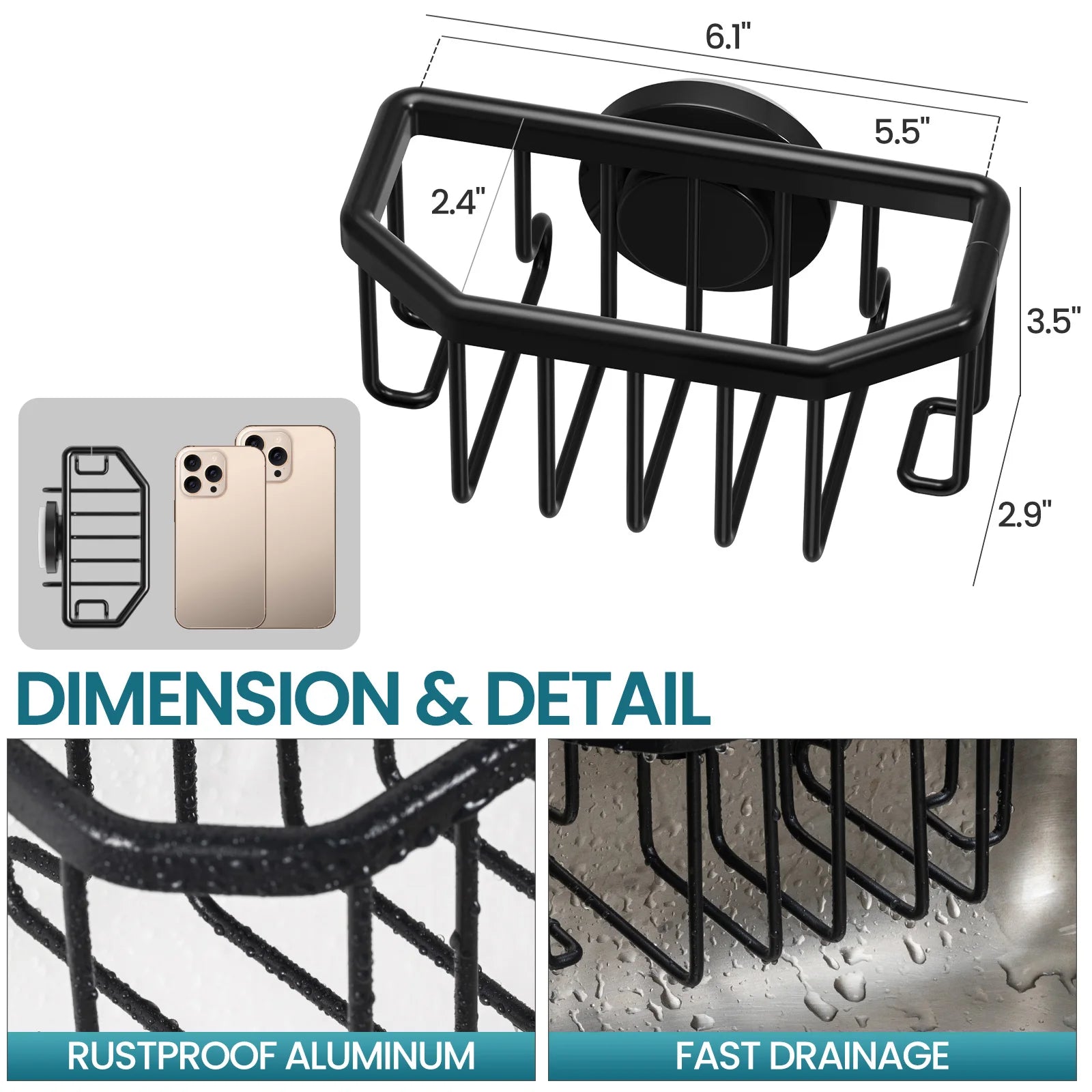 TAILI Sponge Holder with Strong Suction Cup, Dish Sponge Caddy Inside Sink Removable, Rustproof Aluminum for Sponges, Brushes