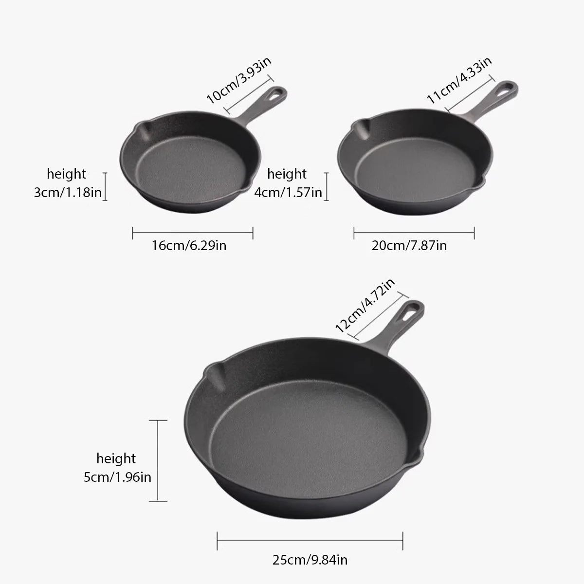 3PCS Cast Iron Skillet Non-Stick Pancake Steak Frying Pan Mini Meat Egg Skillet Home Flat Bottom Pan Cookware Oil Splatter Pot