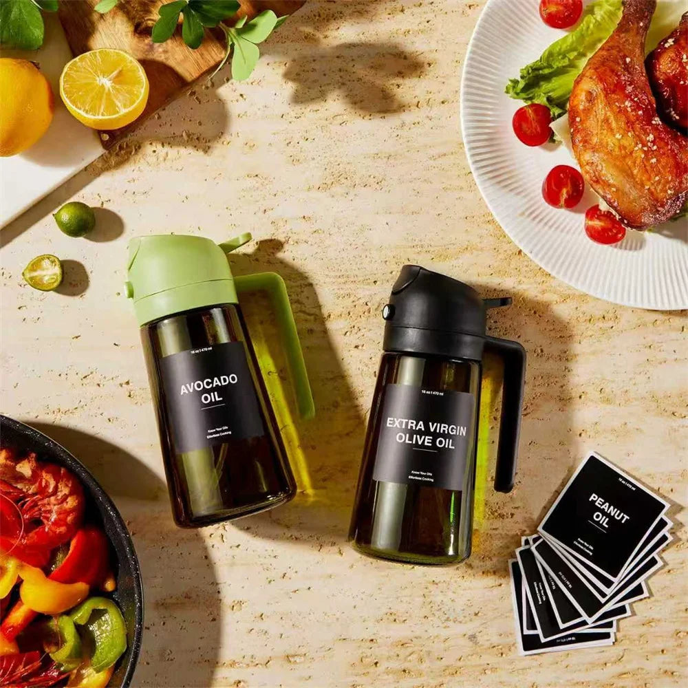 470 ml Oil Sprayer for Cooking,2-in-1 Olive Oil Dispenser and Oil Spray Bottle,Oil Spray with Stickers,Thick Glass Spray Bottle