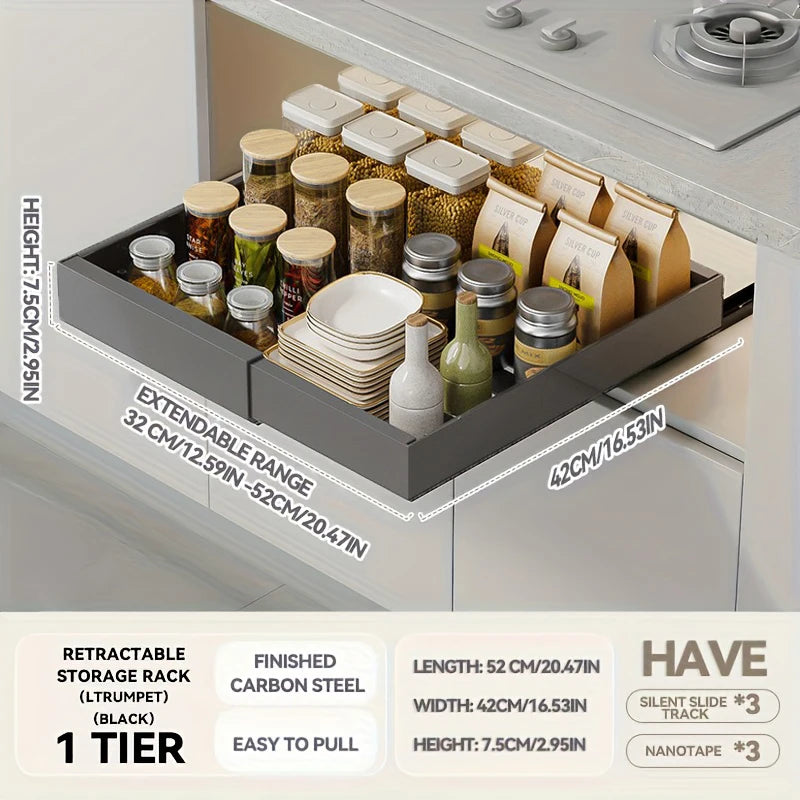 Kitchen Storage Rack with Slide Rails Pull-out Kitchen Drawer Type Storage Tray Spice Box Storage Shelf Cabinets Basket Tools