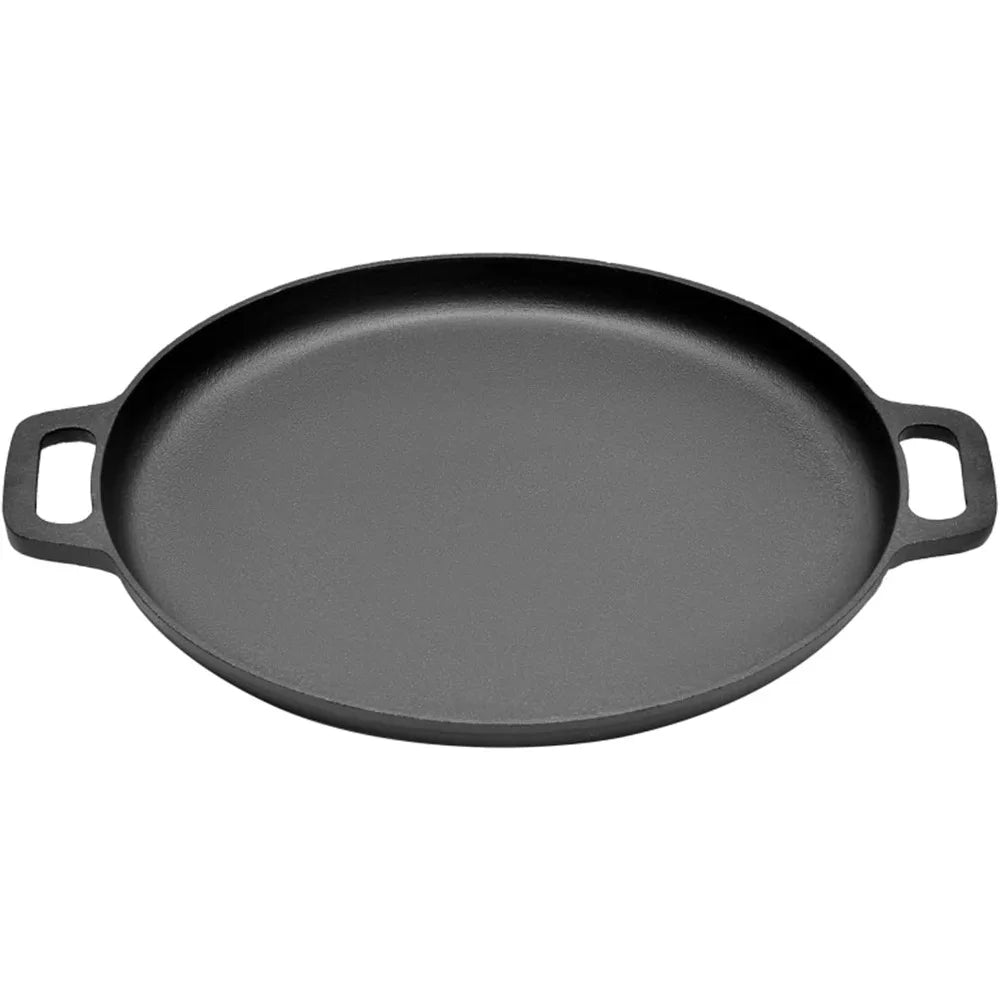 Round Cast Iron Frying Pan Double Handle Grill Pancake Pizza Pan Multipurpose Cooking Pan for BBQ Camping Kitchen Supplies