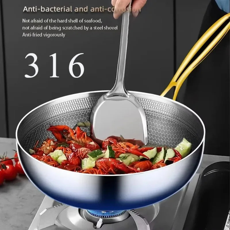 316 stainless steel flat-bottomed pan, non-stick cookware, no coating, griddle pan, deep-frying egg and pancake pot, honeycomb