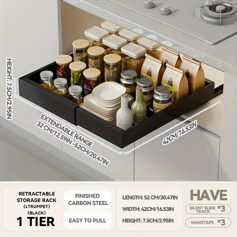Kitchen Storage Rack with Slide Rails Pull-out Kitchen Drawer Type Storage Tray Spice Box Storage Shelf Cabinets Basket Tools