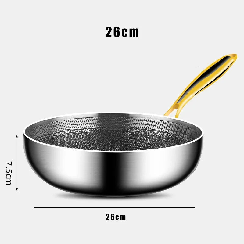 316 stainless steel flat-bottomed pan, non-stick cookware, no coating, griddle pan, deep-frying egg and pancake pot, honeycomb