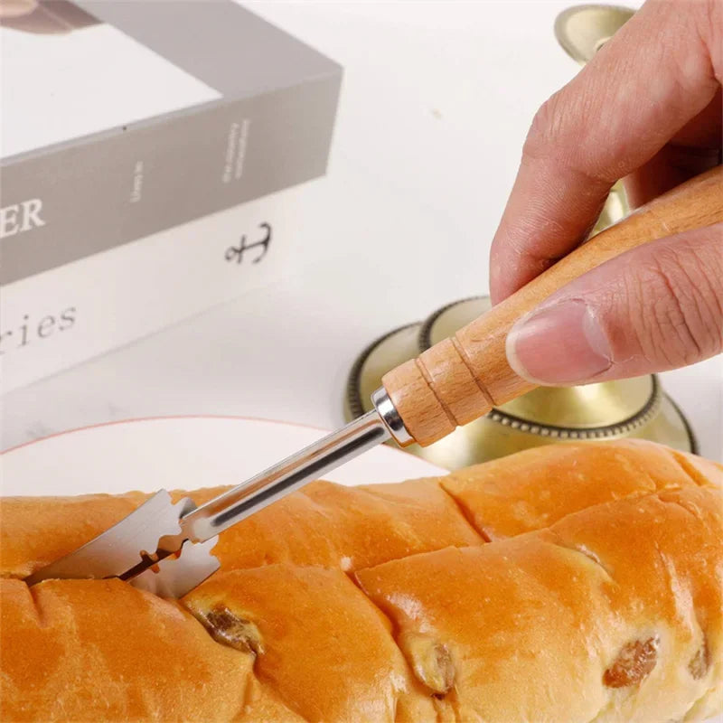 Bakers dough Bread Pastry Cutter with 5 Blades Toast Curved Baguette Bread Knife Wooden Handle Baking Accessory Pastry Spatulas