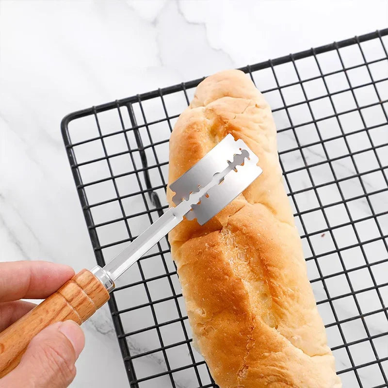 Bakers dough Bread Pastry Cutter with 5 Blades Toast Curved Baguette Bread Knife Wooden Handle Baking Accessory Pastry Spatulas
