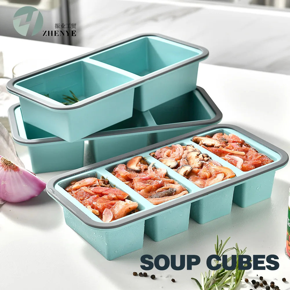 New Freeze Preservation Mold Giant Large Silicone Ice Cube Tray Mold with Lid Food Storage Container Baking Mold Kitchen Tools