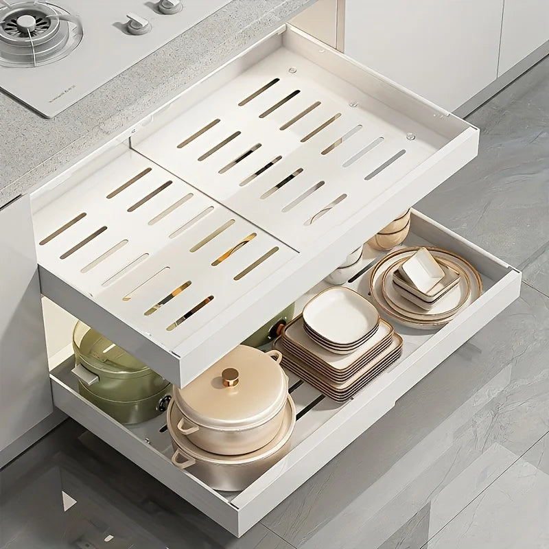 Kitchen Storage Rack with Slide Rails Pull-out Kitchen Drawer Type Storage Tray Spice Box Storage Shelf Cabinets Basket Tools