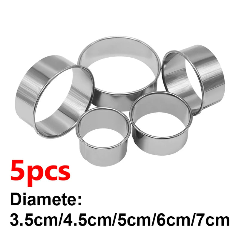 5pcs Round Biscuit Mold Stainless Steel Dumpling Skin Cutting Mould DIY Cake Pastry Baking Cutting Maker Tools Kitchen Gadgets