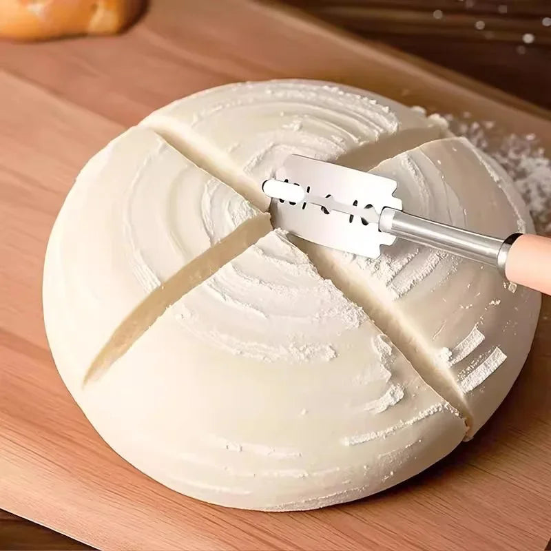 Bakers dough Bread Pastry Cutter with 5 Blades Toast Curved Baguette Bread Knife Wooden Handle Baking Accessory Pastry Spatulas