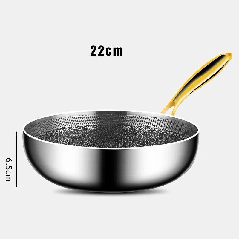 316 stainless steel flat-bottomed pan, non-stick cookware, no coating, griddle pan, deep-frying egg and pancake pot, honeycomb