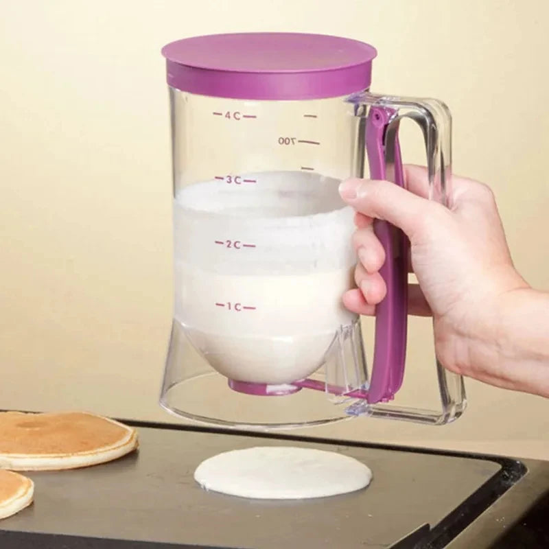 900ml Batter Separator Pancake Batter Dispenser with Measuring Label and Squeeze Handle Bracket Cookie Cake Waffles Batter