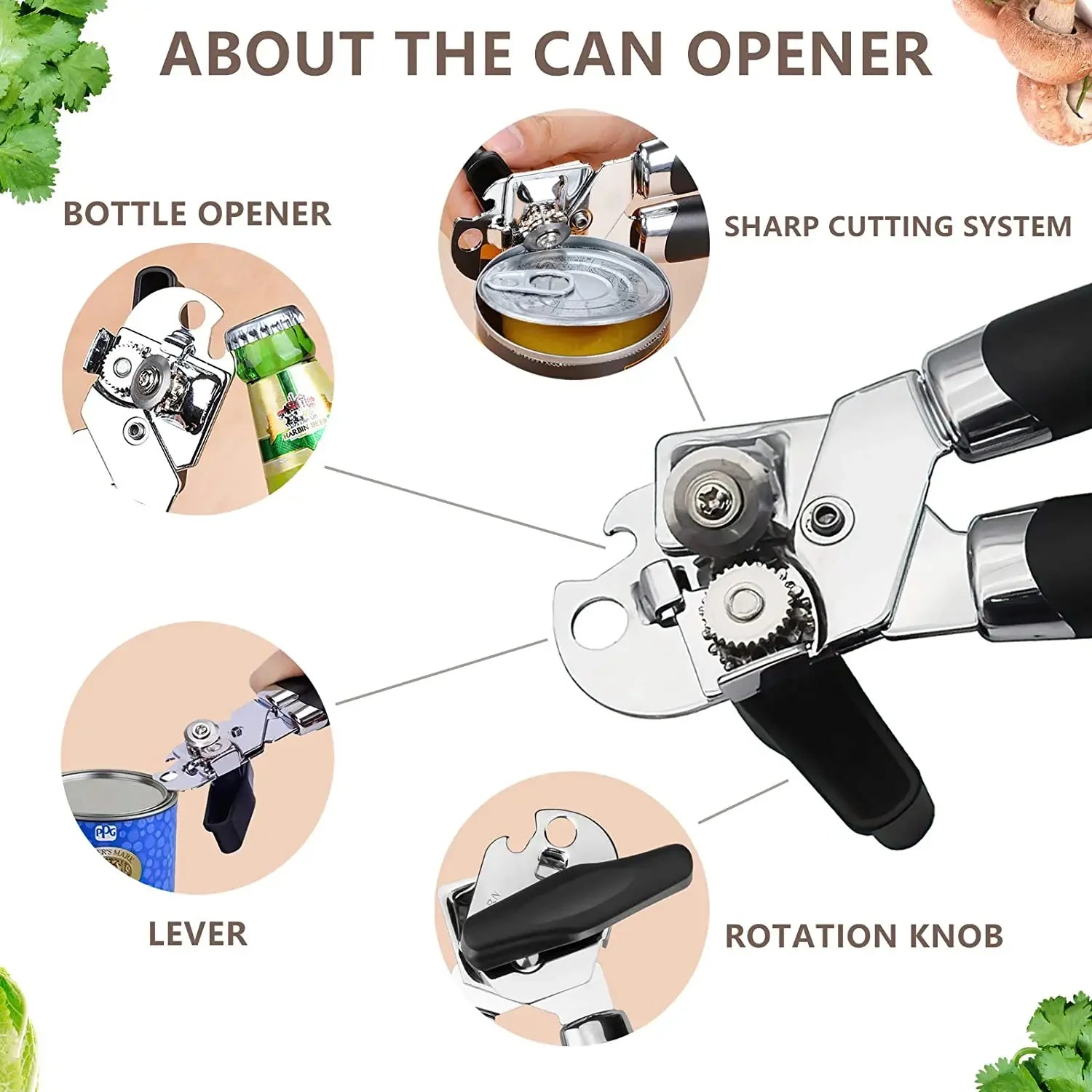 Professional Iron Manual Can Opener Multifunctional Stainless Steel Beer Handle Can Opener Kitchen Gadgets Bottle Openers Jar