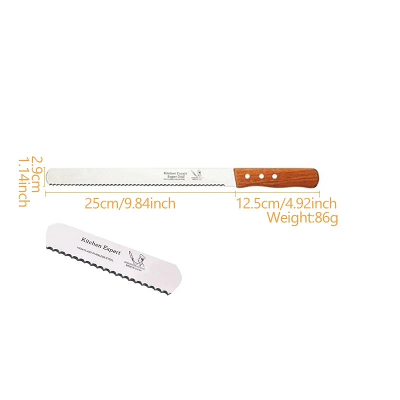 10/14 Inch Fine tooth Best Serrated Bread Knife Cake Cutting Long Baguette Cutter Stainless Steel Loaf Slicer/Slicing