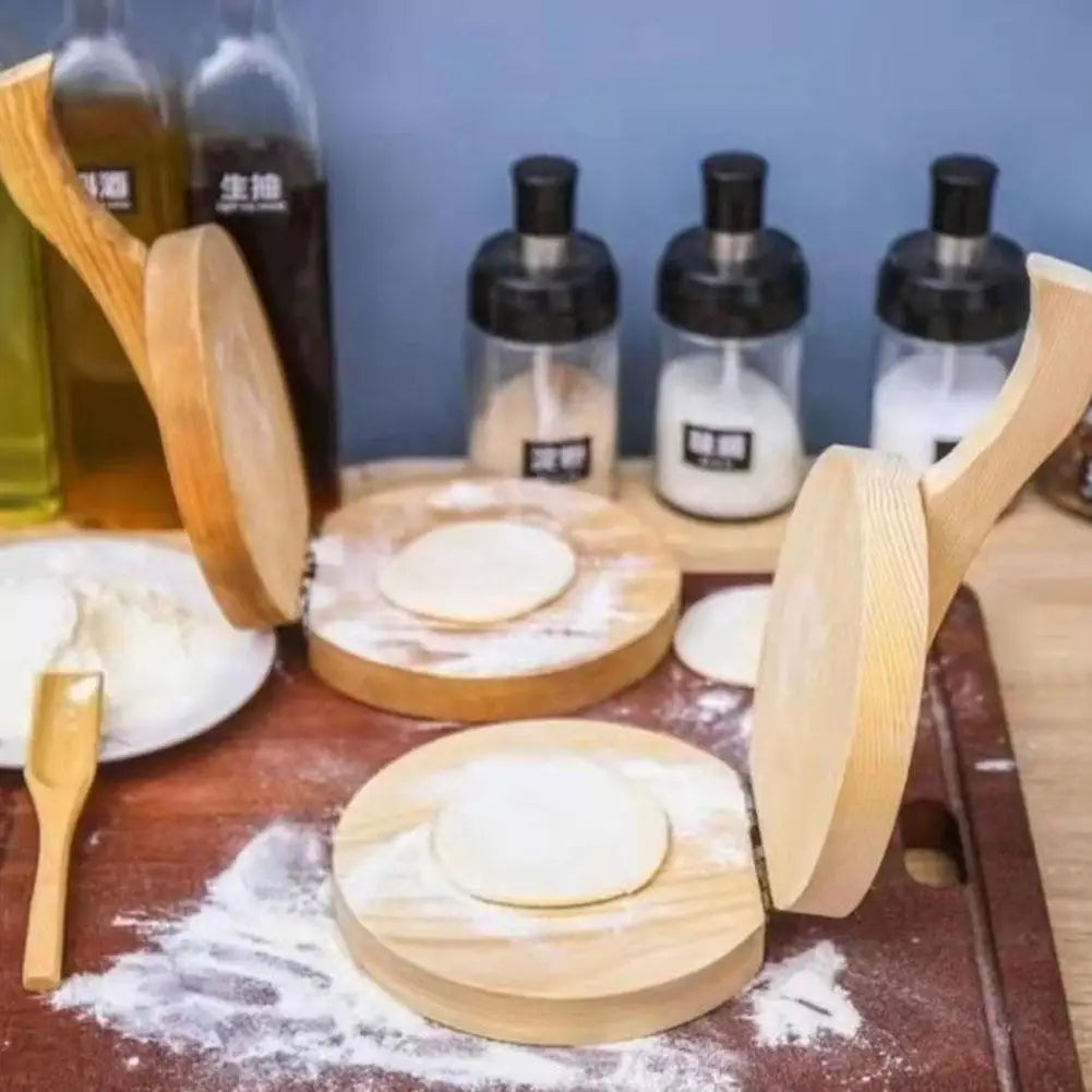 Wooden Manual Dough Press Roller Round/Square Shape Corn Tortilla Dumpling Skin Bun Skin Press Mold Kitchen Baking Tool
