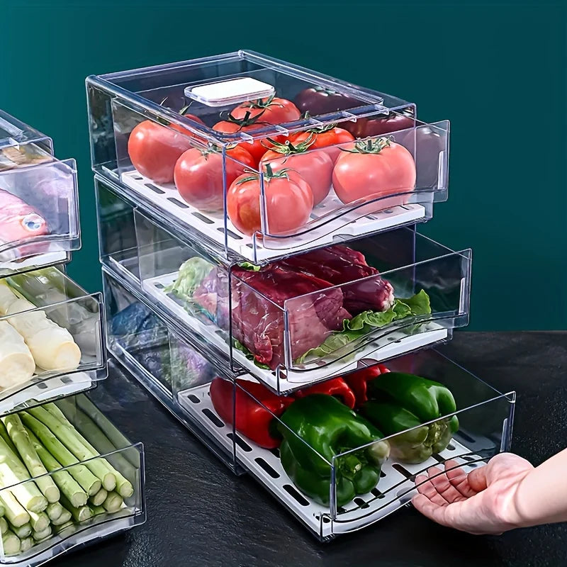 1pcKitchen refrigerator storage box drawer type fresh-keeping box eggs and meat food frozen finishing storage box