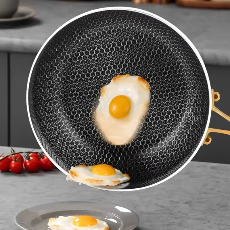 316 stainless steel flat-bottomed pan, non-stick cookware, no coating, griddle pan, deep-frying egg and pancake pot, honeycomb