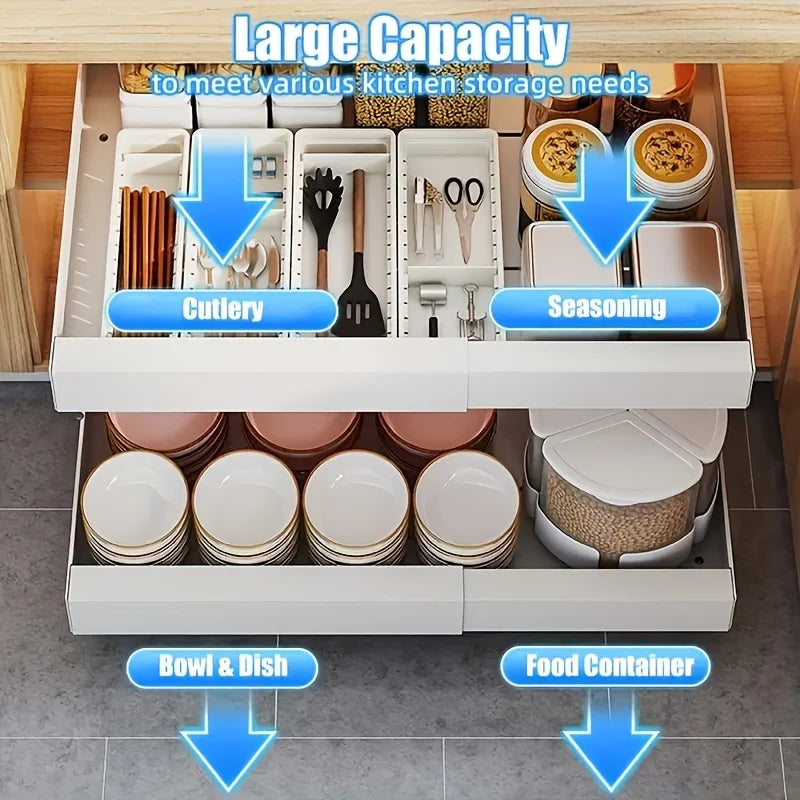 Kitchen Storage Rack with Slide Rails Pull-out Kitchen Drawer Type Storage Tray Spice Box Storage Shelf Cabinets Basket Tools